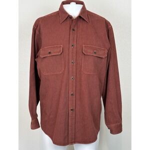 Vintage LL Bean Striped Long Sleeve Button Up Shirt Mens M Red Outdoor Hong Kong